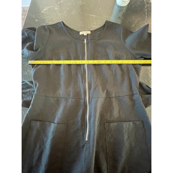 Polagram Black jumpsuit zip front short sleeve with tie sash , pockets, Medium - Picture 7 of 10